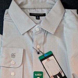 Banana Republic Men's Poplin Dress Shirt Long Sleeve Gray Striped Size XXL New